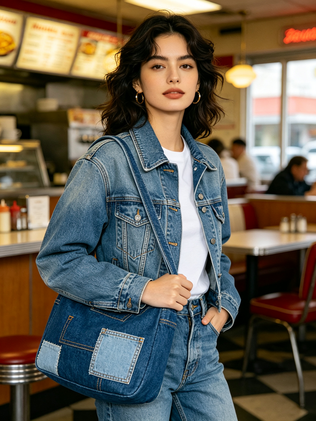 Denim shoulder bag retro